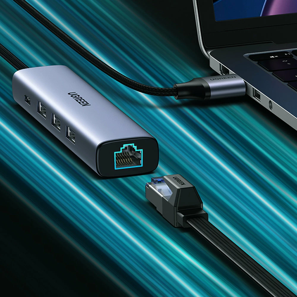 Adapter HUB multifunksional Ugreen CM475, 3x USB 3.0, Ethernet RJ-45, USB Type C PD, Gri