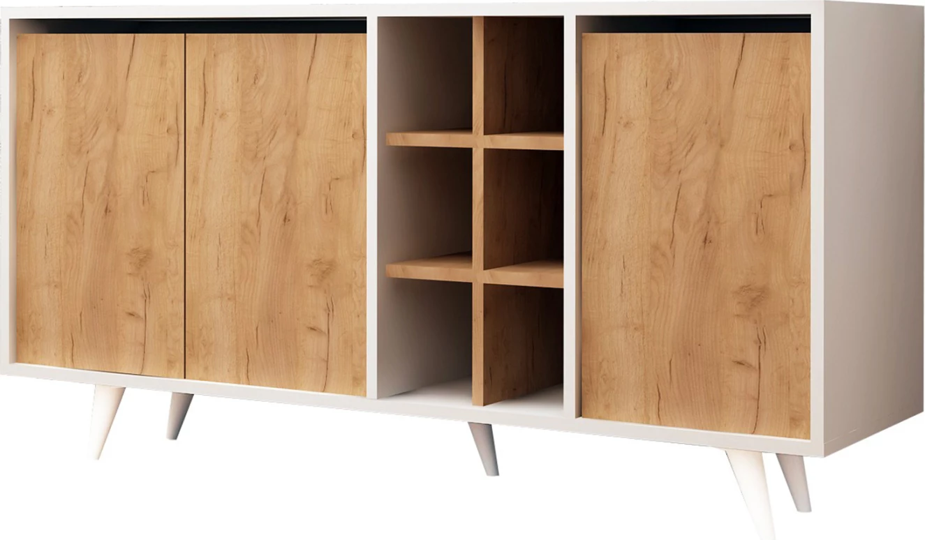 Bufe melamine e bardhë me dyer arre 140x40x86Hcm.FH9432.01