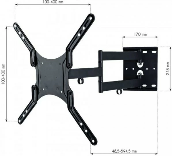 Mbajtës muri për TV/monitor Techly 308893, 23-55 inç, krah i dyfishtë, 45kg, i zi