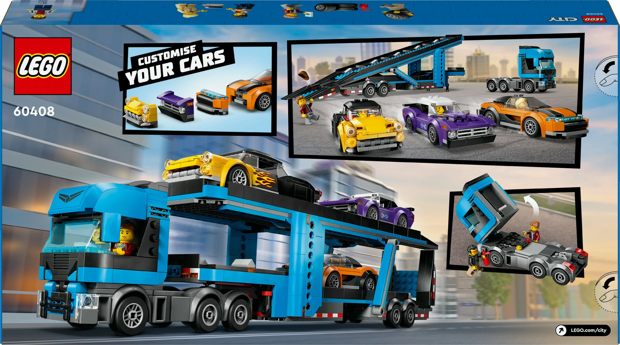 Set ndërtimi LEGO City 60408 Autotransporter me makina sportive, shumëngjyrëshe