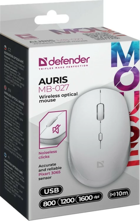 Maus wireless Defender Auris MB-027, 800/1200/1600 DPI, i bardhë