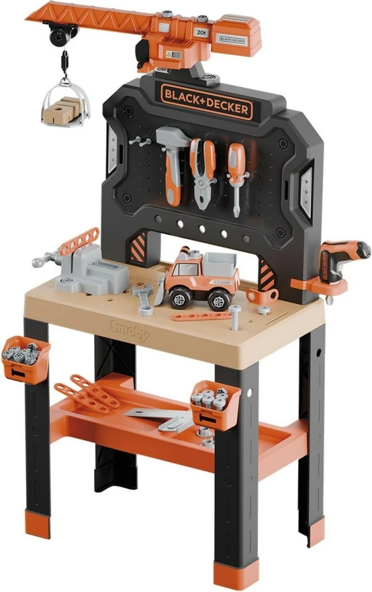 Set lodrash punëtori Smoby Black+Decker Bricolo Builder me vinç, plastikë, shumëngjyrëshe