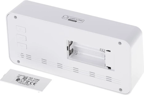 Orë alarmi, Adler, AD 1195, ekran me ndriçim, 3 alarme, shfaq kohë/datë/temperaturë/lagështi, me bateri 2xAA, bardhë