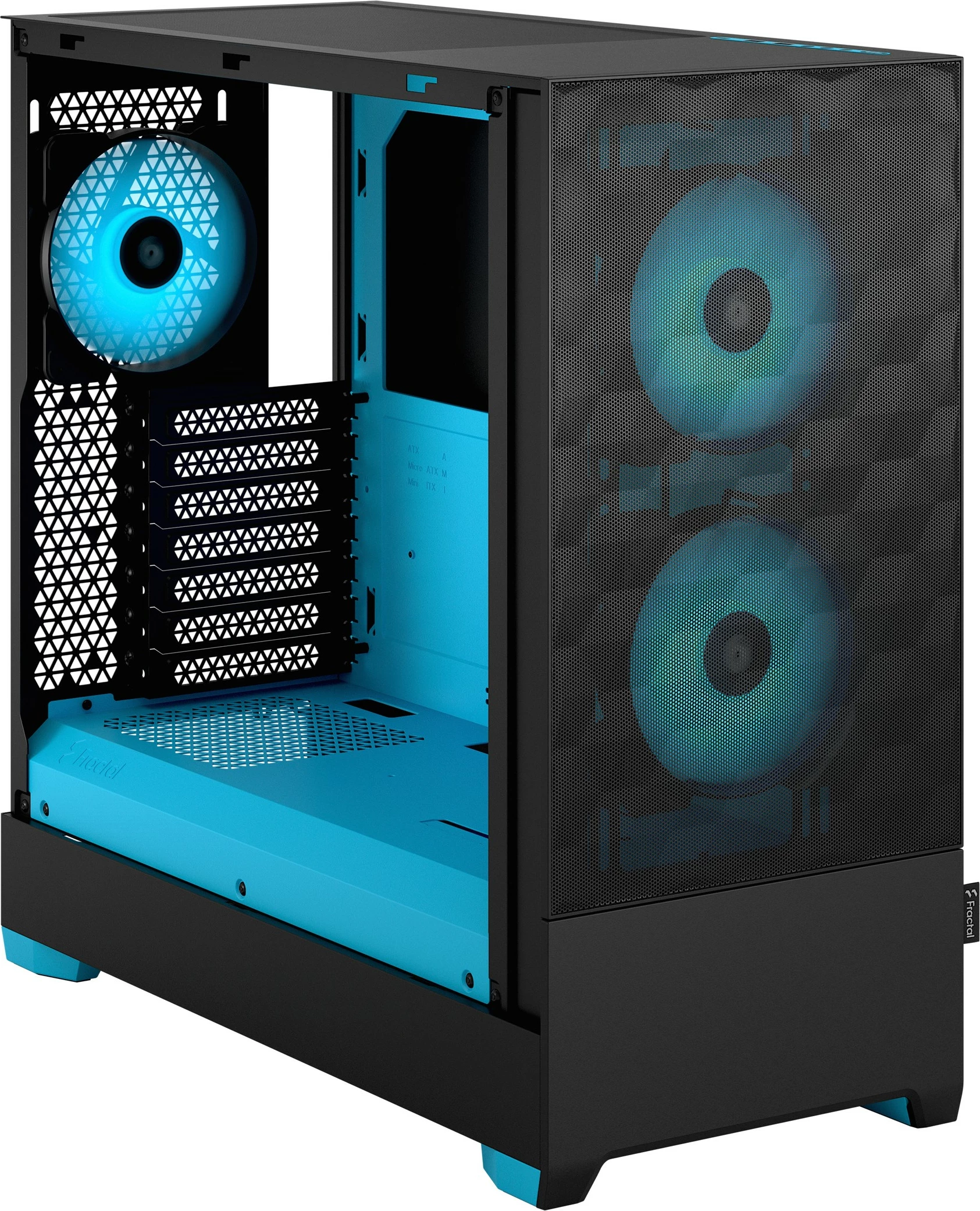 Kasë Fractal Design Pop Air RGB Cyan Core TG Clear Tint, Tower, RGB, xham i temperuar, e zezë/cyan