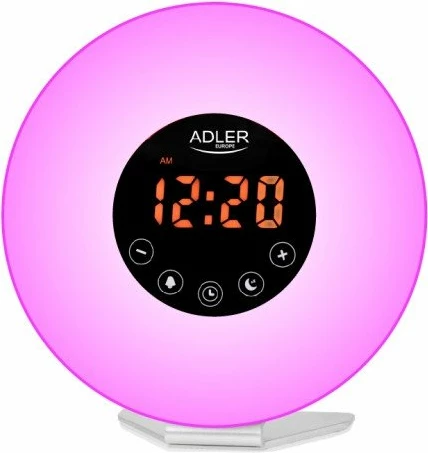Orë alarmi me dritë Adler AD 1916, simulim lindje dielli, FM radio, USB-C, ndriçim ambient 6 ngjyra, multikolor
