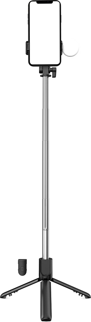 Selfie stick Hurtel WH1YXS tripod teleskopik 1m me llambë LED, mbajtëse telefoni, e zezë