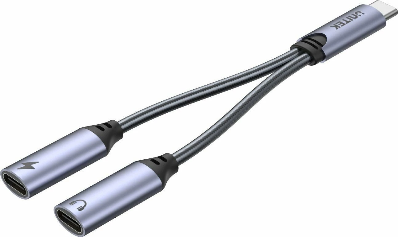 Adapter USB-C Unitek M206A 2-në-1 (USB-C në 2x USB-C), PD 18W, USB 3.0, argjend