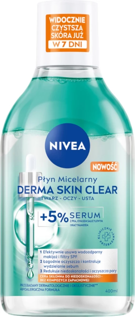 Solucion micellar për fytyrë Nivea Derma Skin Clear me serum 5%, 400ml