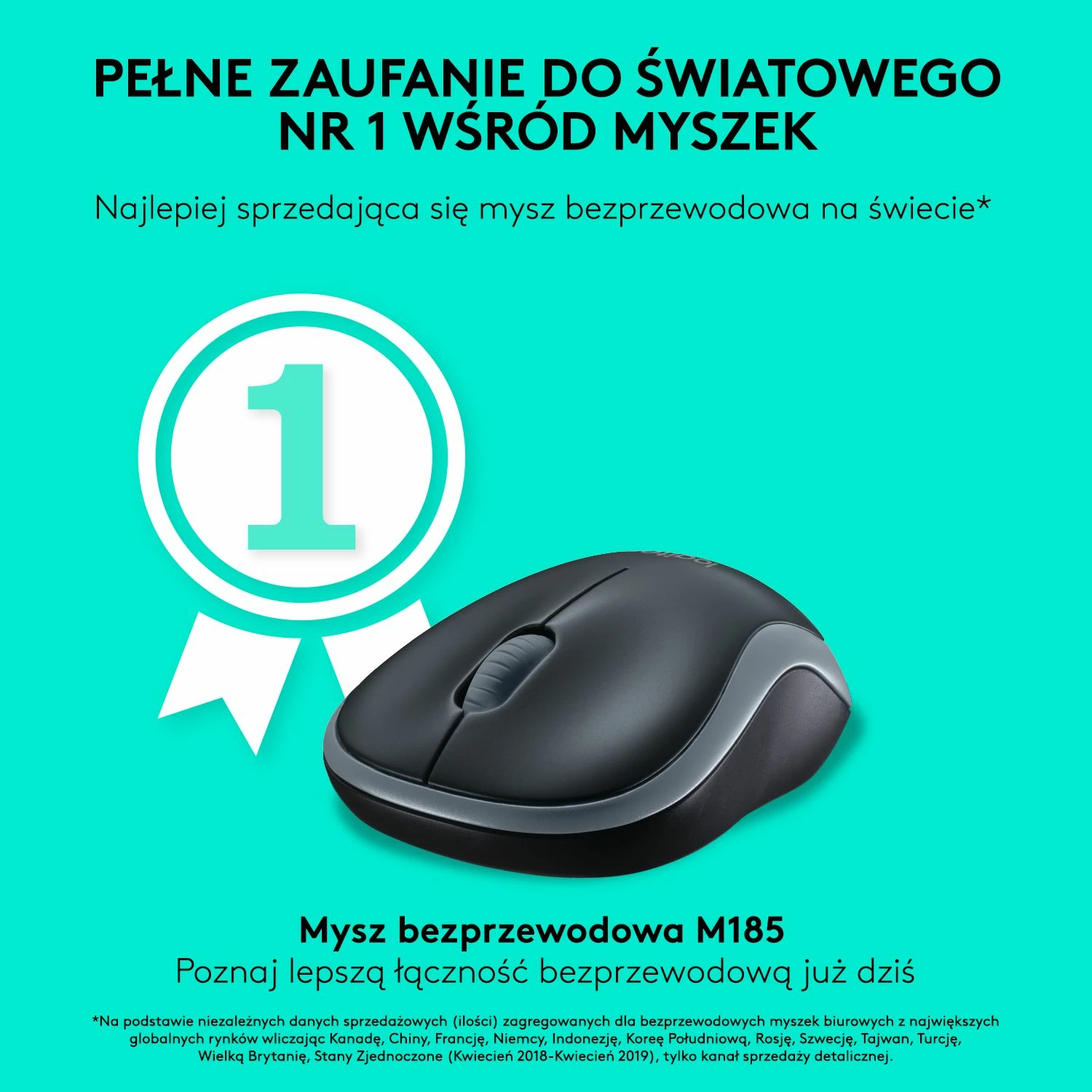Maus Logitech M185 1000 DPI wireless me USB receiver, zi-gri