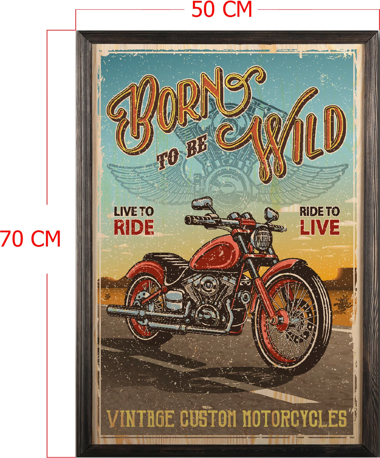 Pikturë dekorative me kornizë druri, Born To Be Wild XL, shumëngjyrëshe, Wallity, 50x70cm