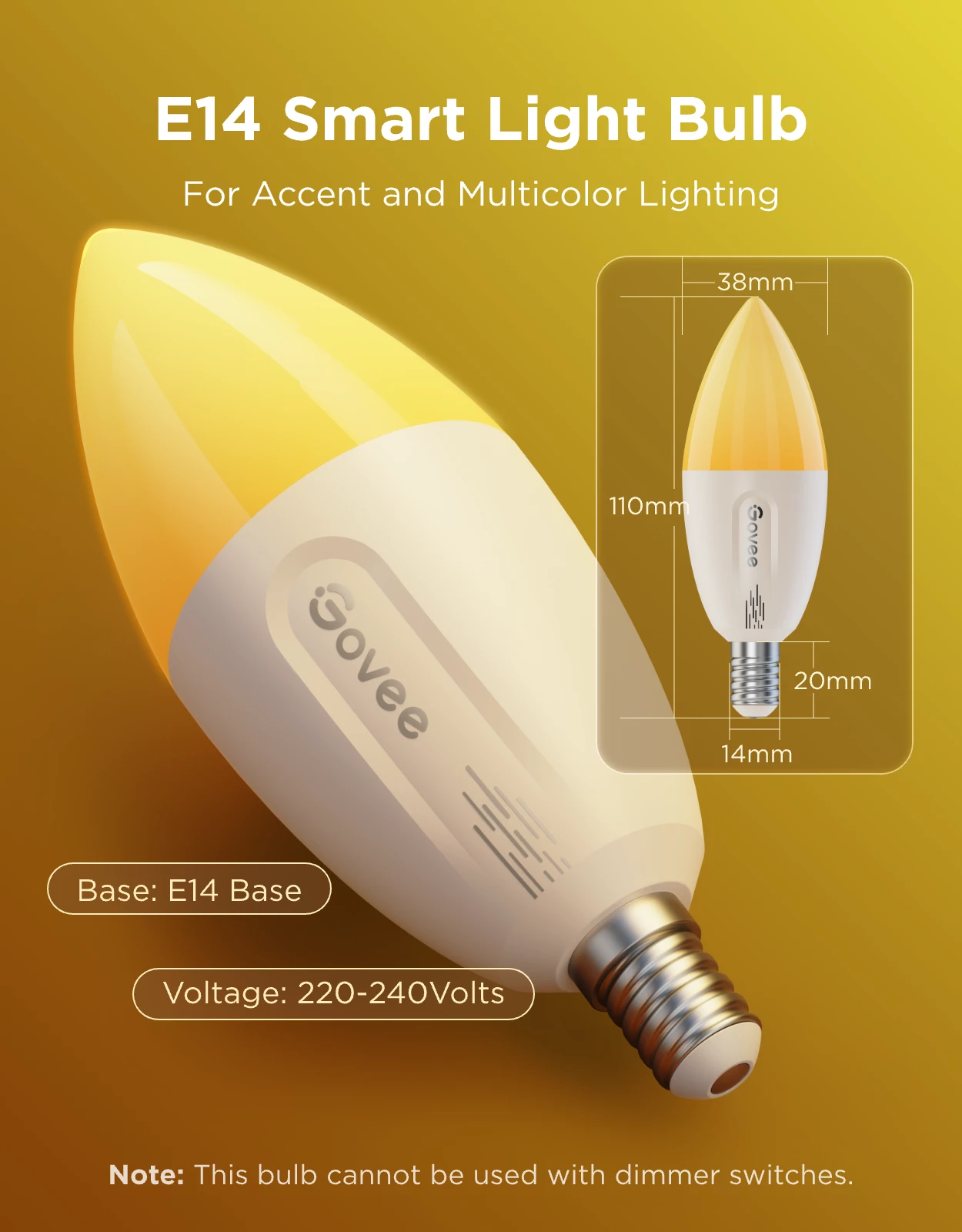 Poç LED smart Govee E14 RGBWW 450 lm, set 2 copë