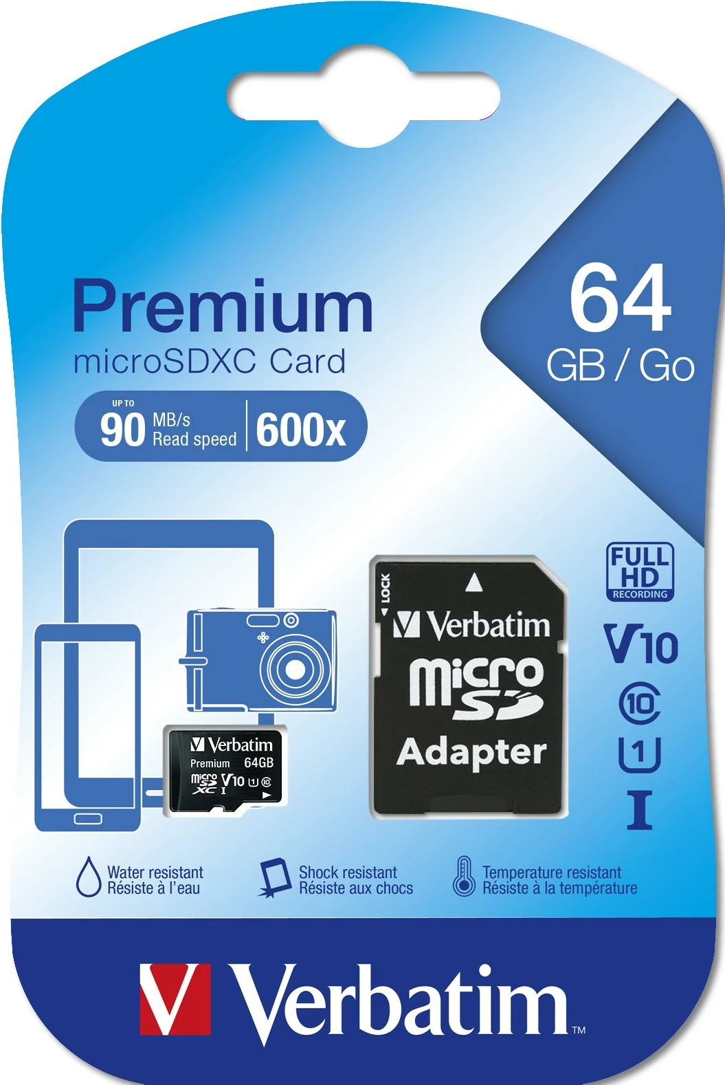 Kartelë MicroSDXC Verbatim 64 GB, Class 10, 90 MB/s, e zezë