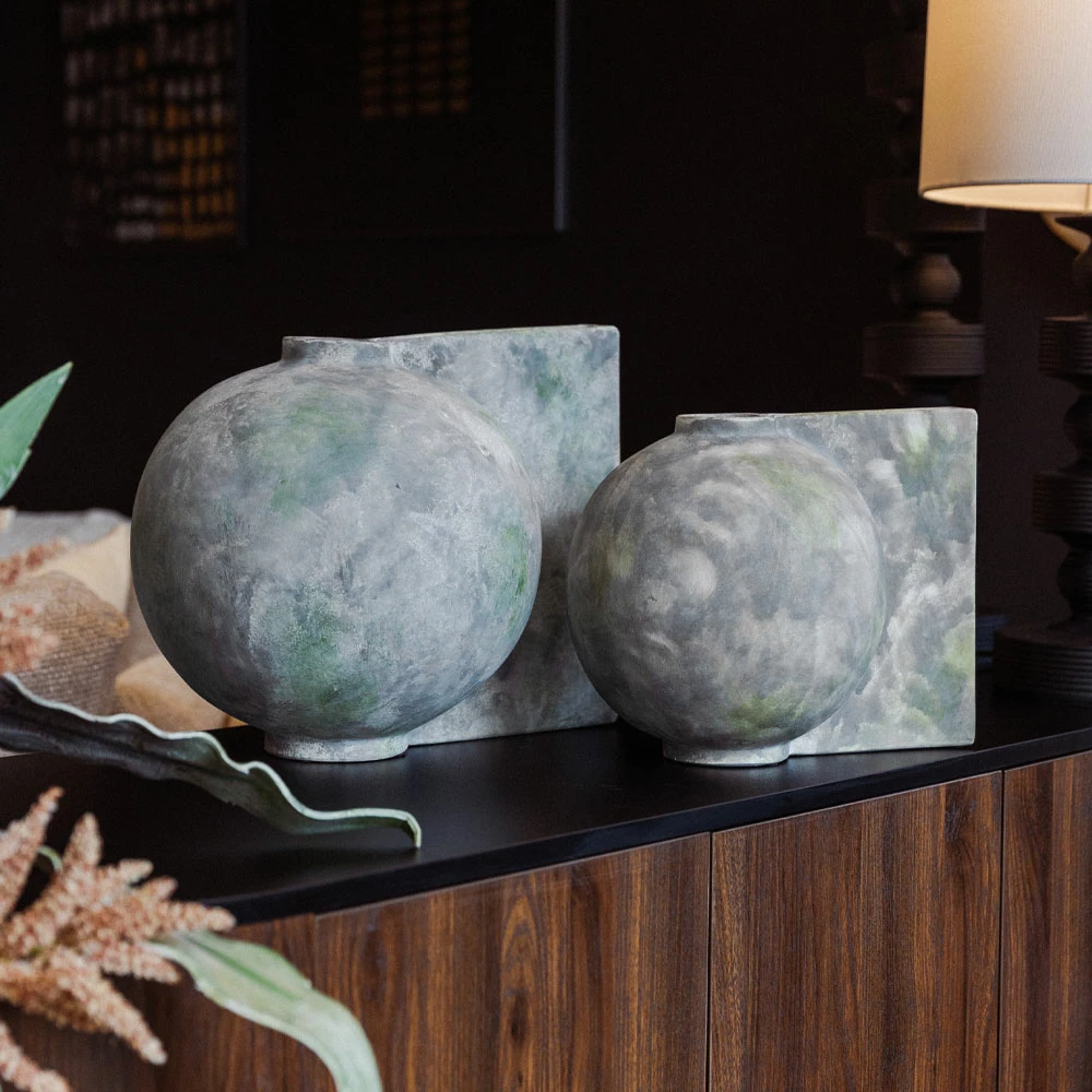 Vazë dekorative Alkistis, qeramike, ngjyrë gri, 38x29x30cm