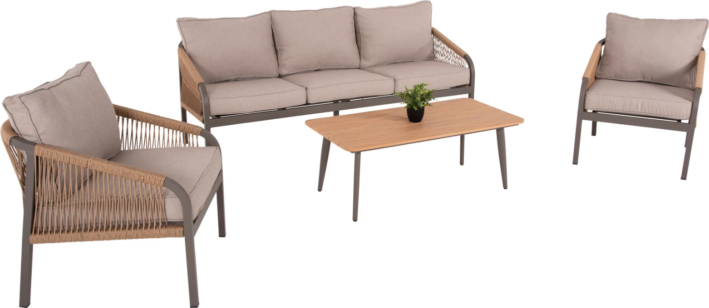 Set salloni për jashtë 4 pjesë MAERLY FH6056.04 ngjyrë shampanjë alumini-pe litar-bezh jastëkë