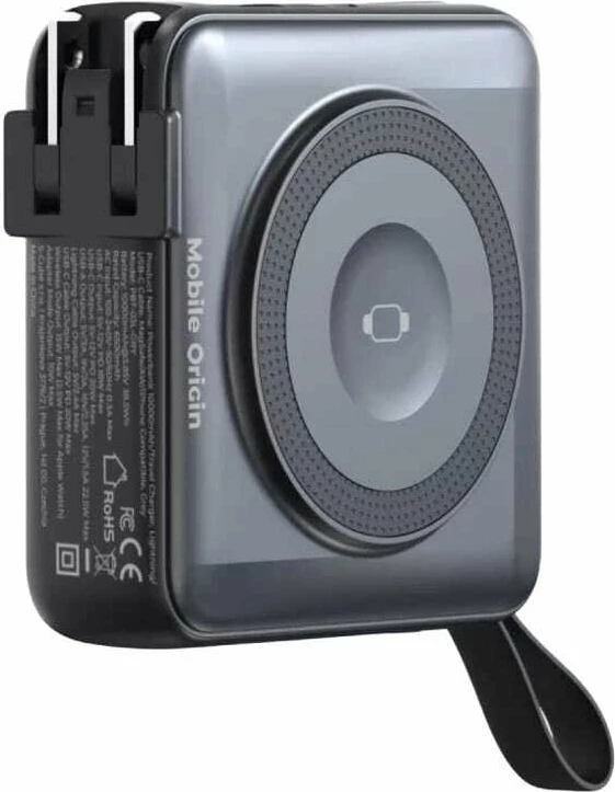 Powerbank Mobile Origin 10000mAh PD 22.5W me karikim pa tela MagSafe, me display, i zi, set me adaptorë EU/UK/AU