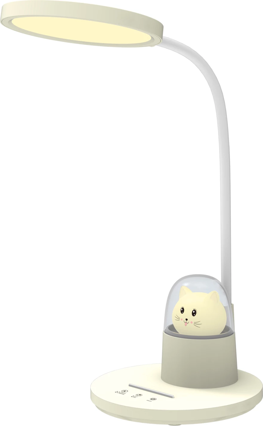 Lampë tavoline për fëmijë LED, figura e maces, FH4449.04, ngjyrë e verdhë e butë-bardhë, ABS