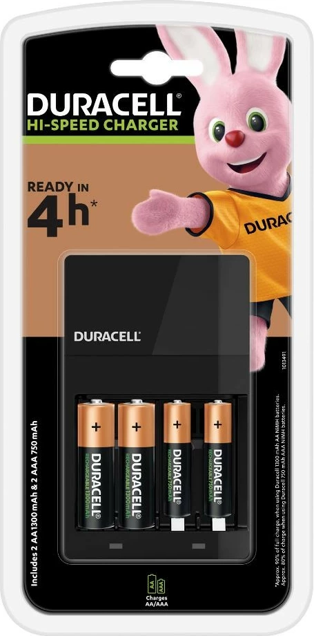 Karikues baterish Duracell CEF27 me 2xAA/LR6 dhe 2xAAA/LR4, i zi, set