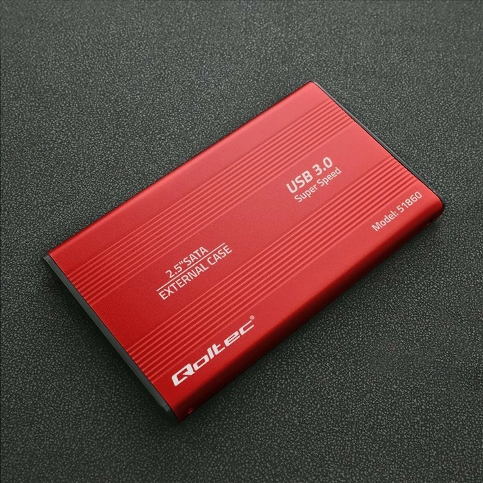 Kasë Qoltec 2.5" për HDD/SSD, USB 3.0, e kuqe