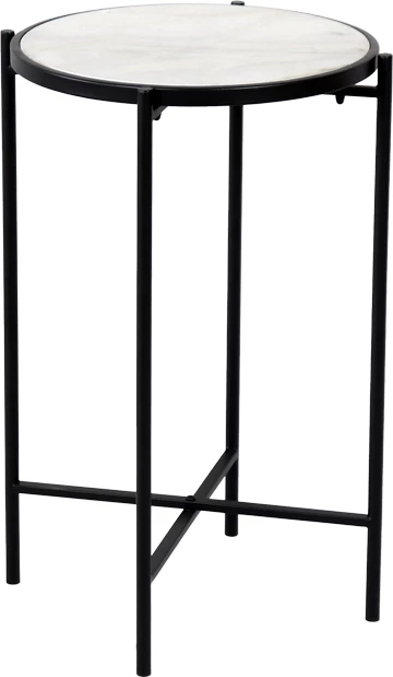 Tavolinë anësore Luxere Inart, metal i zi, mermer i bardhë, D40x65.5cm