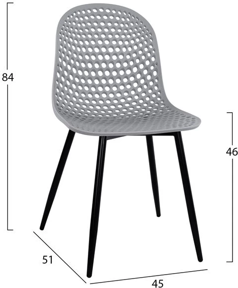 Karrige polipropileni Milana FH8512.10 gri me këmbë metalike 45x51x84 cm, set prej 4 copë