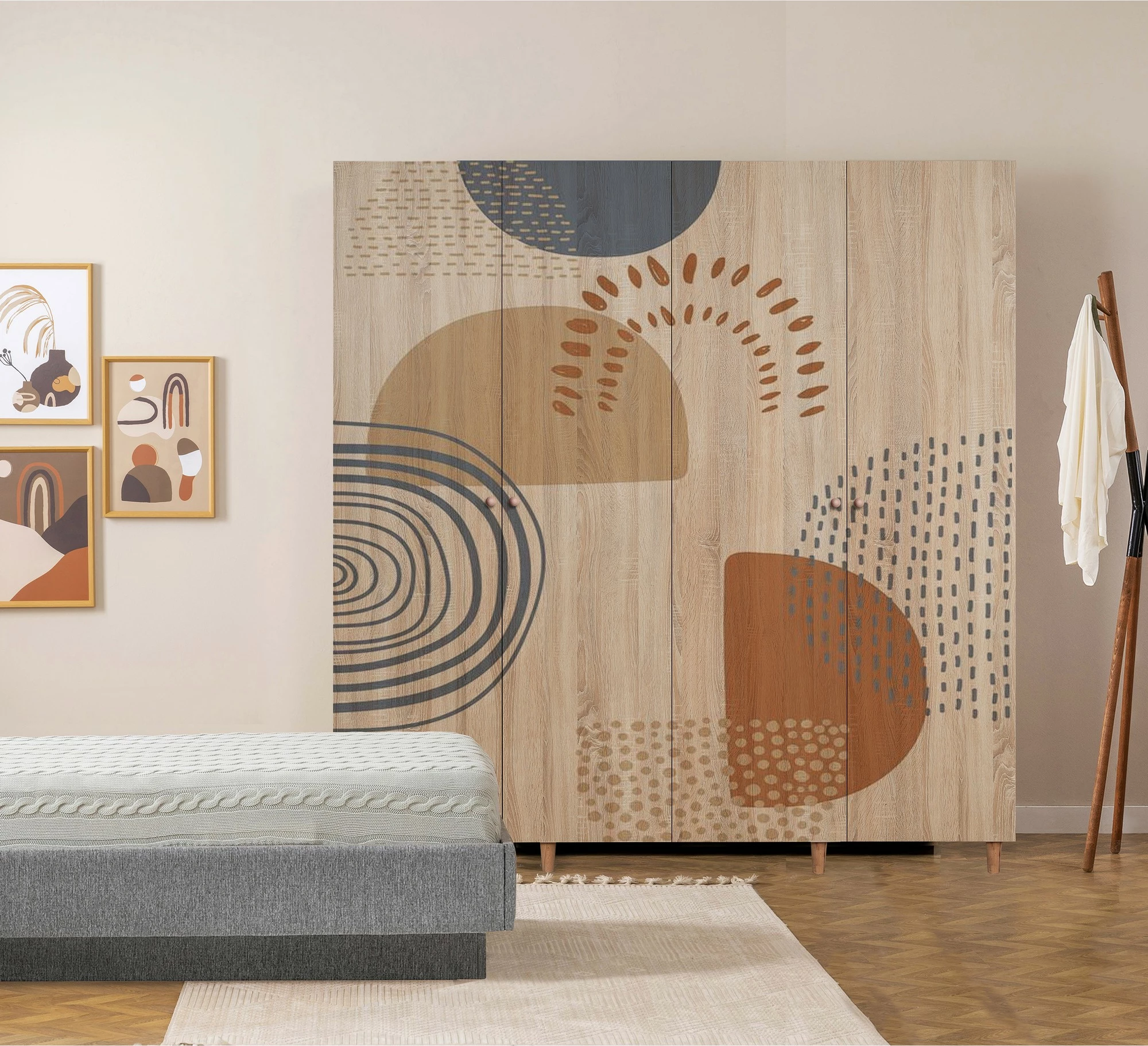 Dollap garderobe Sonomo, këmbë druri, doreza druri, Skye Decor Loni 4 -975