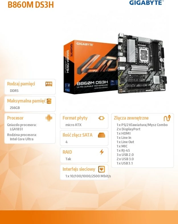 Pllakë amë Gigabyte B860M DS3H, micro ATX