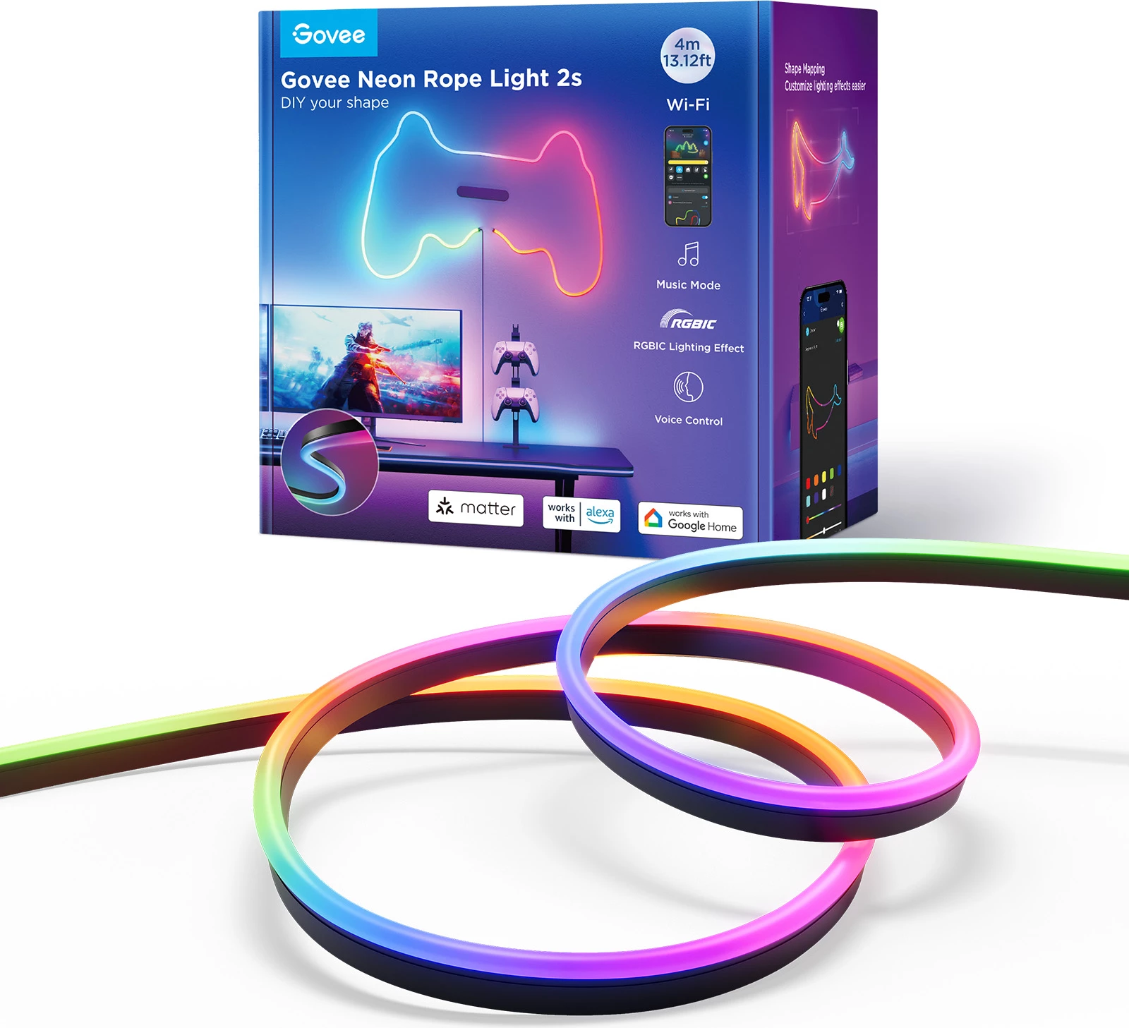 Shirit LED neon Govee Neon Rope Light 2S H61D4-B 4m RGBIC Bluetooth/Wi‑Fi, i zi