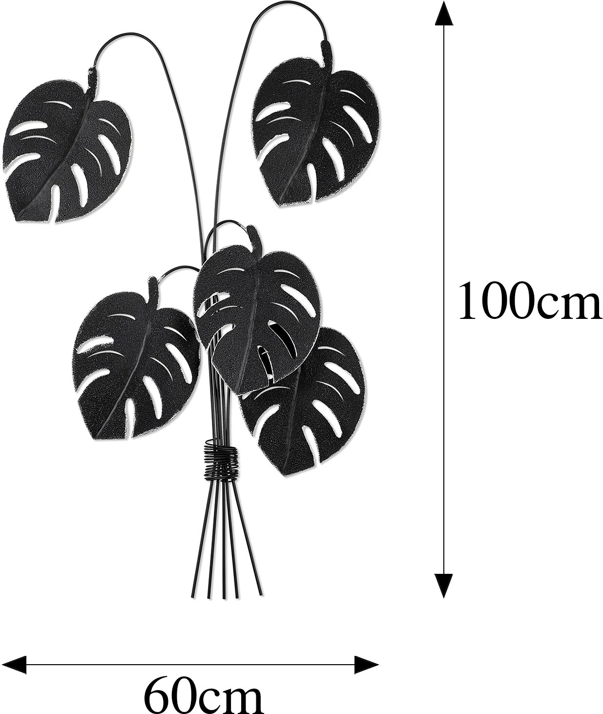 Aksesor muri dekorativ prej metali, Monstera, ngjyrë e zezë