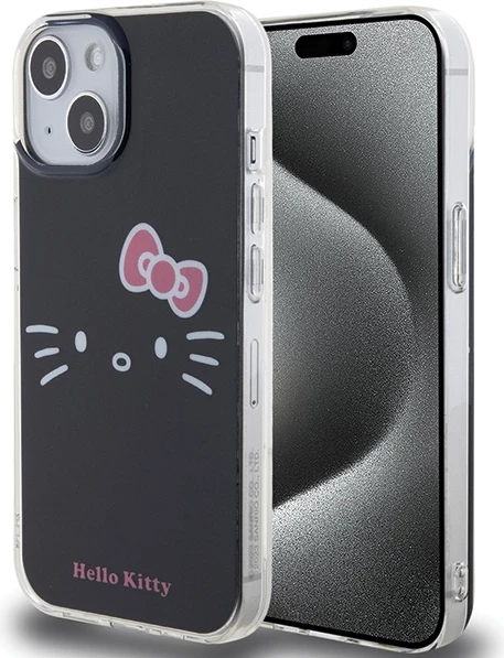 Mbështjellës Hello Kitty IML Kitty Face për iPhone 15, i zi
