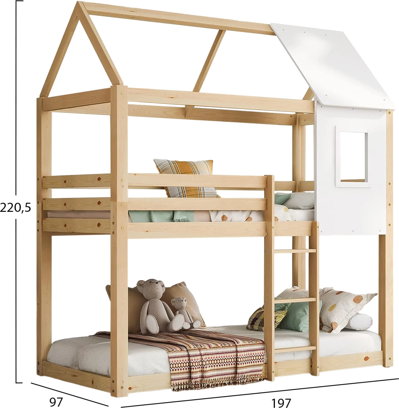 Krevet marinari për fëmijë Montessori HOOD, dru pishe natyral, 190x90cm