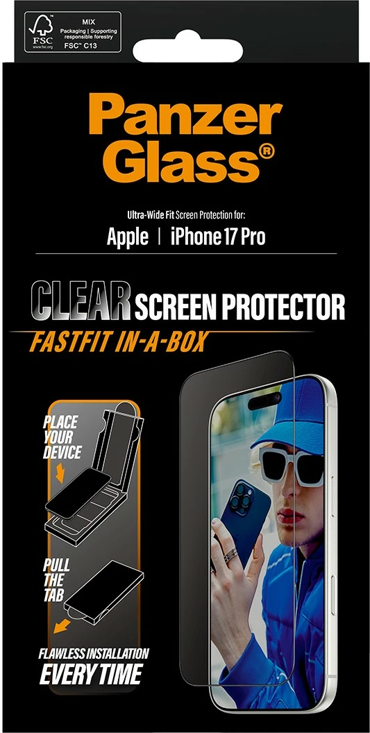 Xham mbrojtës PanzerGlass për iPhone 17 Pro, kornizë e zezë