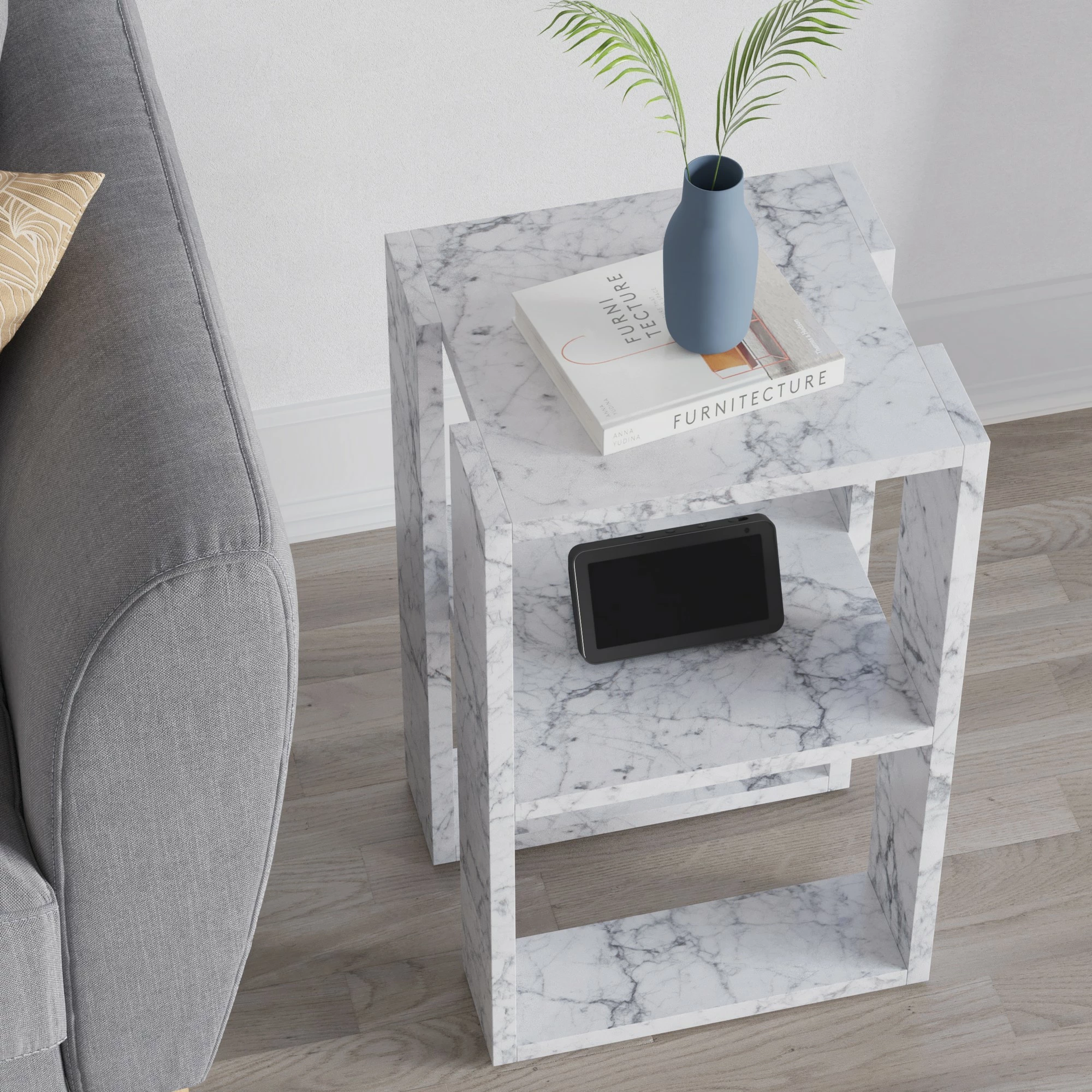 Komodinë natës Carrara Marble, Skye Decor, 2 nivele