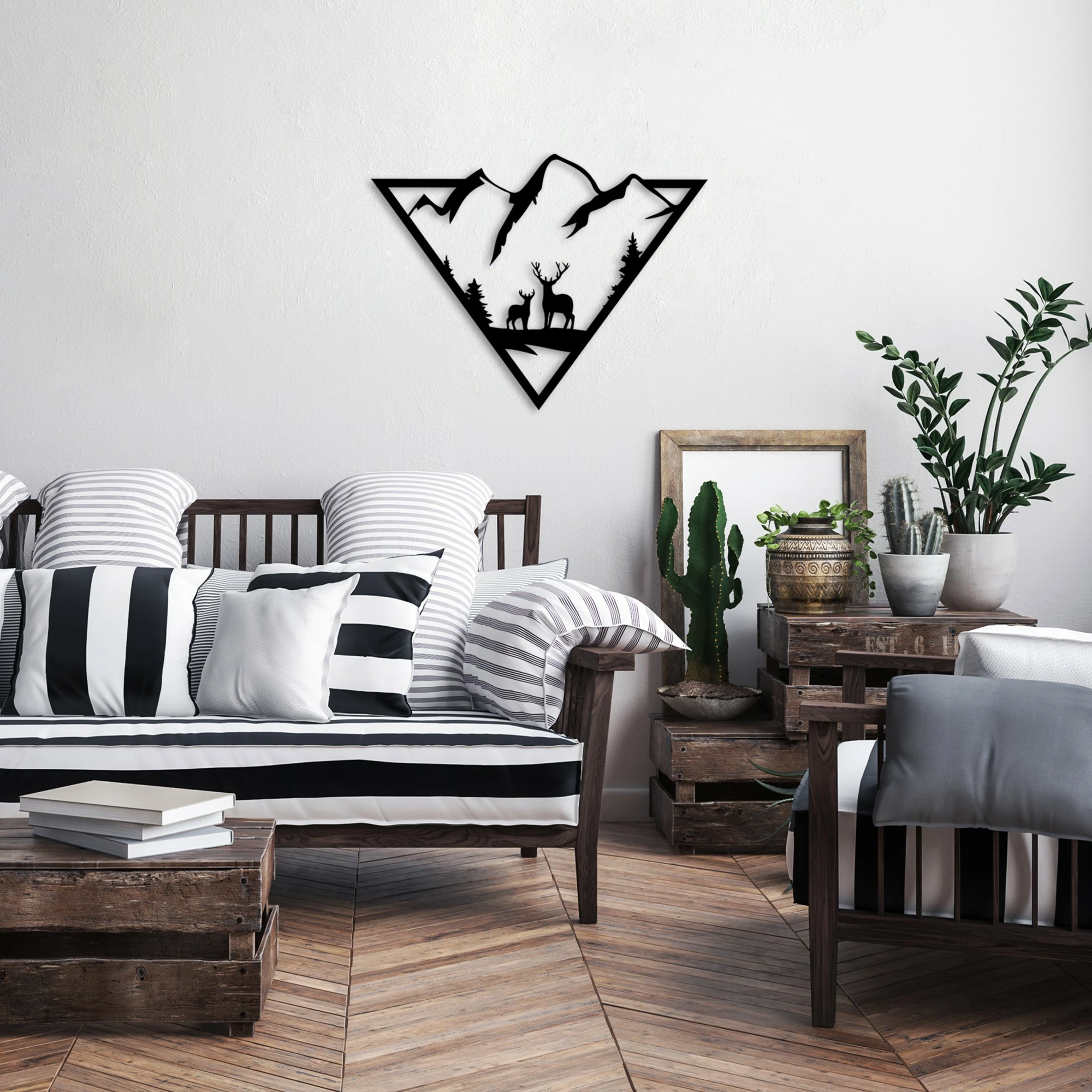 Aksesor dekorativ metalik për mur Wallity, nënë dhe bir, 42x55cm, ngjyrë e zezë