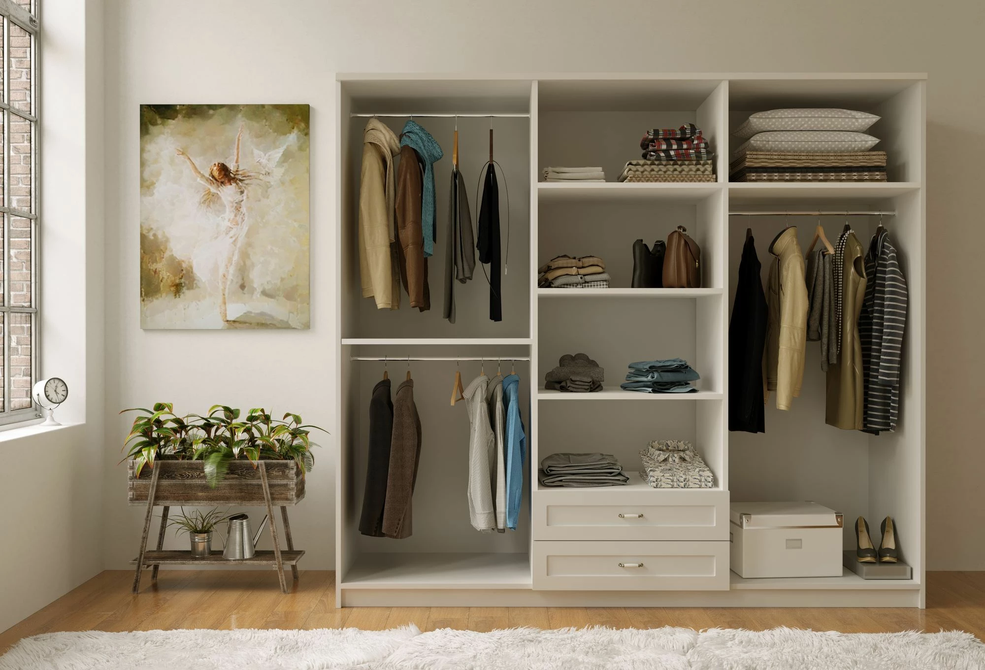 Gardërobë Skye Decor, RB-122-01, ngjyrë e bardhë matte