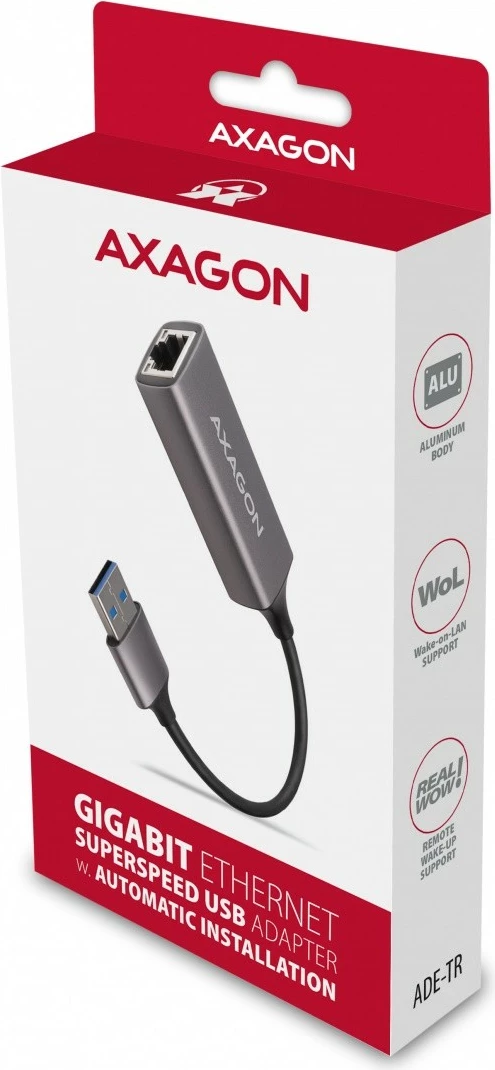 Adapter rrjeti AXAGON ADE-TR, USB-A 3.2 Gen 1 në Gigabit Ethernet, Titanium Gri