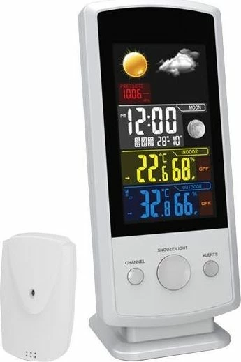 Stacion moti Mesko MS 1177, sensor i jashtëm wireless, ekran digjital me ngjyra, gri/steel