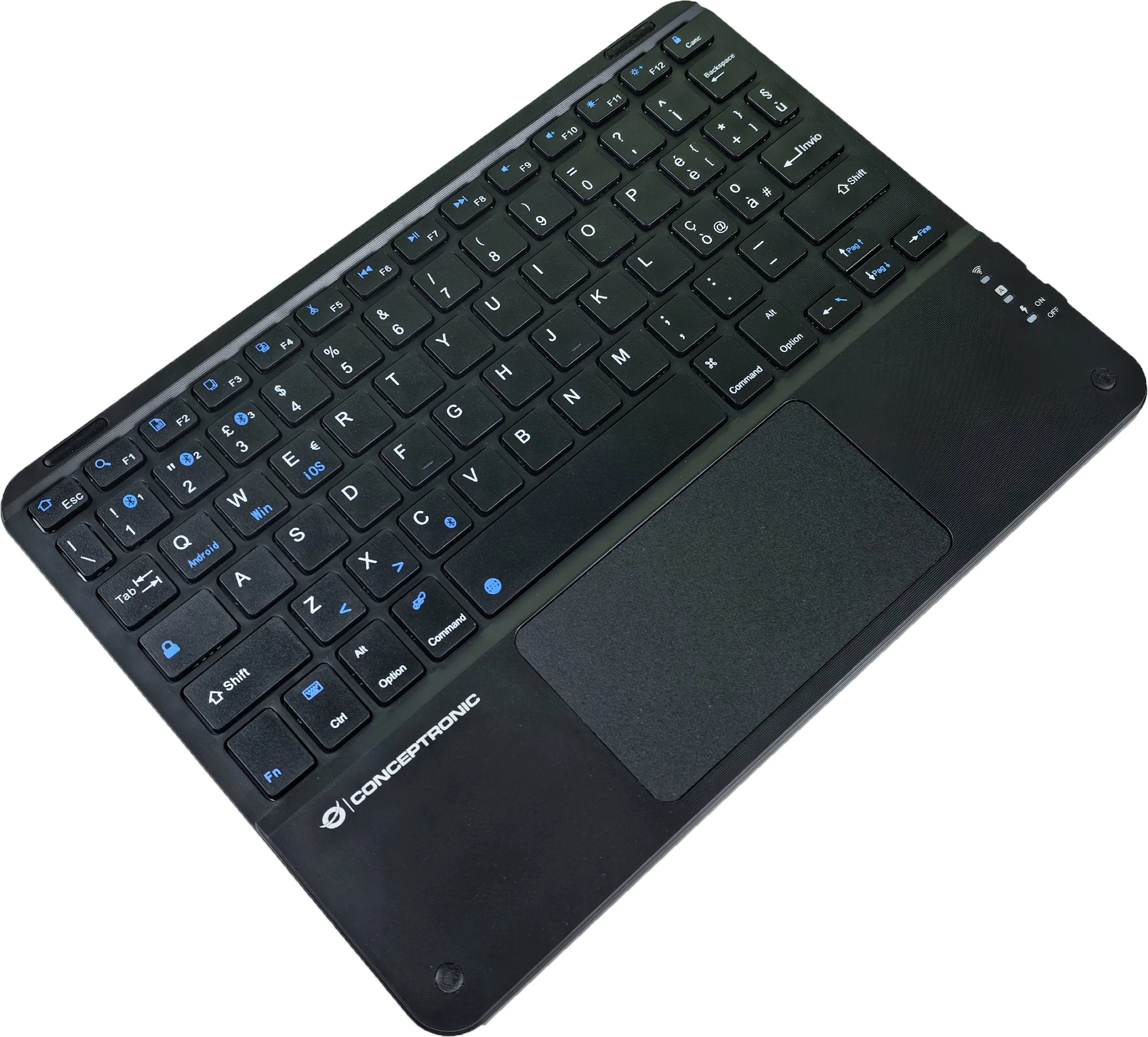 Tastierë wireless Conceptronic, QWERTY italian, touchpad, Bluetooth, e zezë