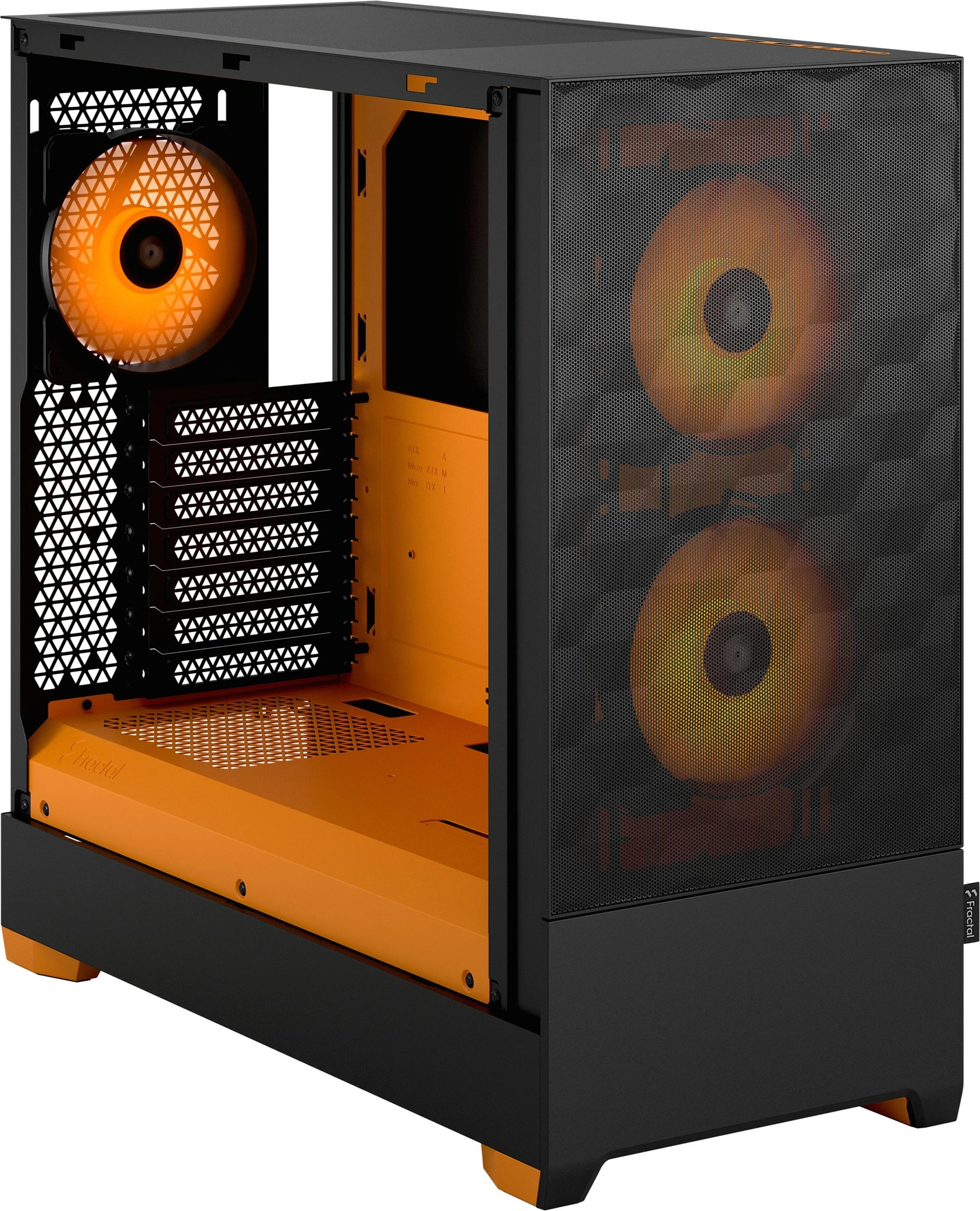 Kasë Fractal Design Pop Air RGB Orange Core TG Clear Tint, midi tower, xham i temperuar, RGB, e zezë/portokalli