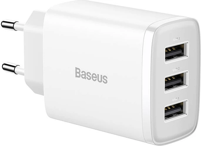 Karikues kompakt Baseus CCXJ020102, 3x USB, 17W, Bardhë