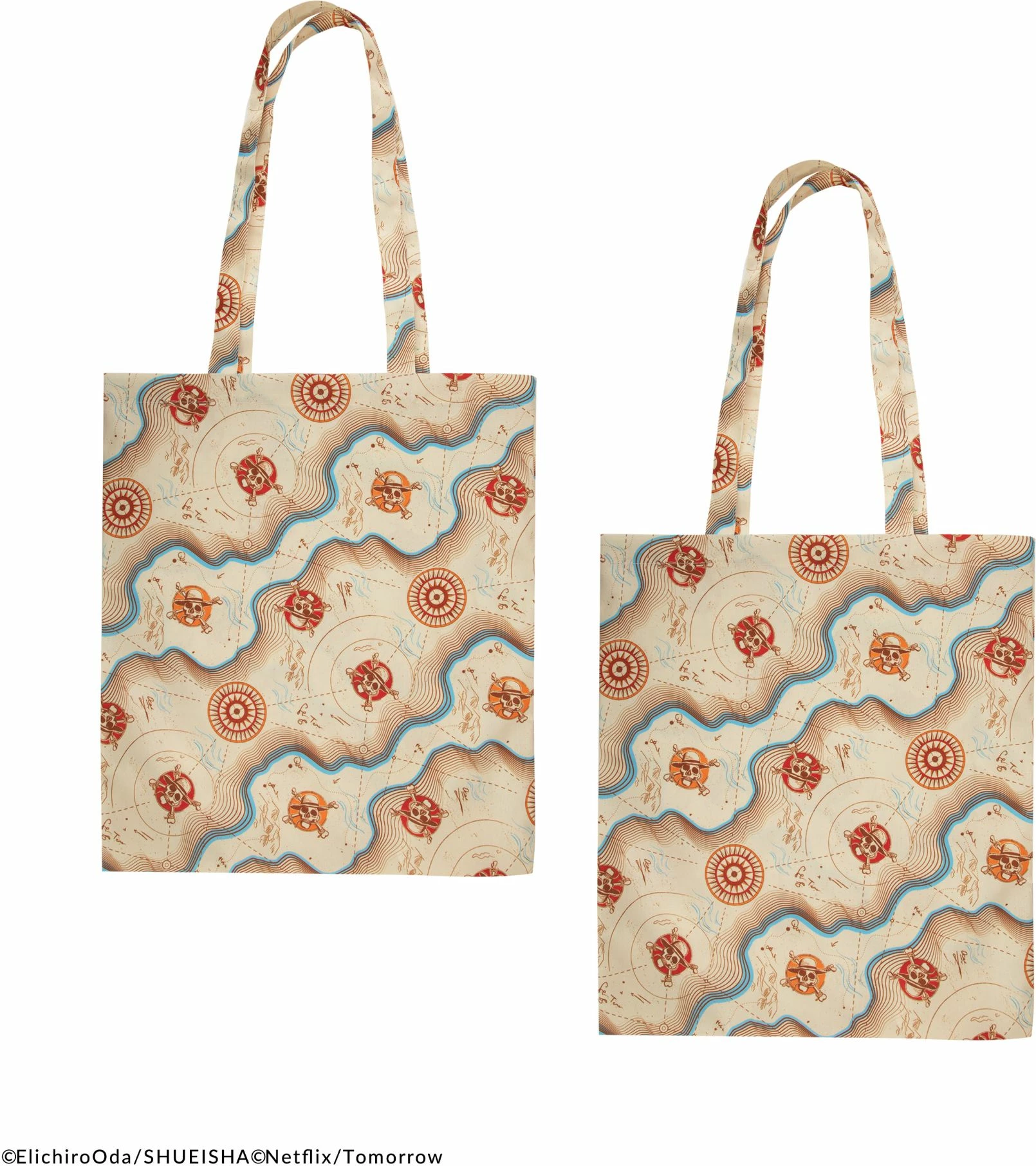 Çantë tote Cinereplicas One Piece Grand Line Map 42×38 cm, bezhë/blu