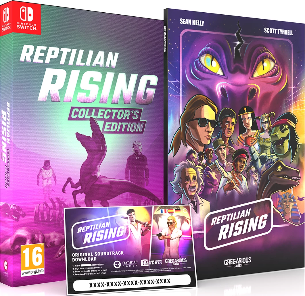 Lojë Nintendo Switch Numskull Games Reptilian Rising Collector’s Edition, PEGI 16, me roman grafik 56-faqesh + soundtrack digjital