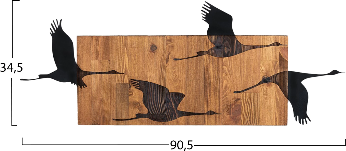 Dekor muri me zogj, metal i zi, dru natyral, 90.5x3x34.5cm