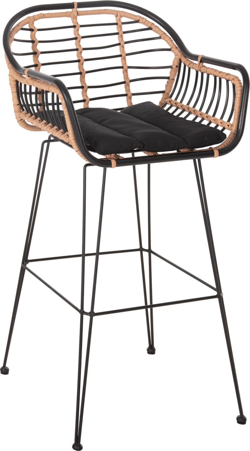 Karrige për bar ALLEGRA FH5690.11 metal & jastëk, e zezë - thurje beixh 55x54x108H cm