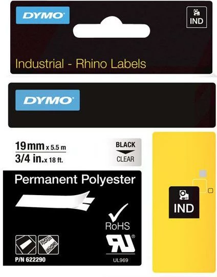 Shirit etiketimi, Dymo, RhinoPRO Permanent Polyester 622290, 12 mm x 5.5 m, ngjitje e përhershme, Black Metallic