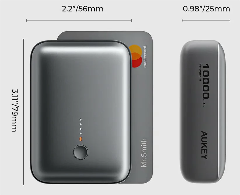 Power bank AUKEY PB-Y55, 10000mAh, 22.5W, 2xUSB, Gri