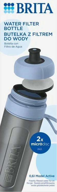 Shishe filtruese uji Brita Active 600 ml, blu pastel, set 2x filtër MicroDisc