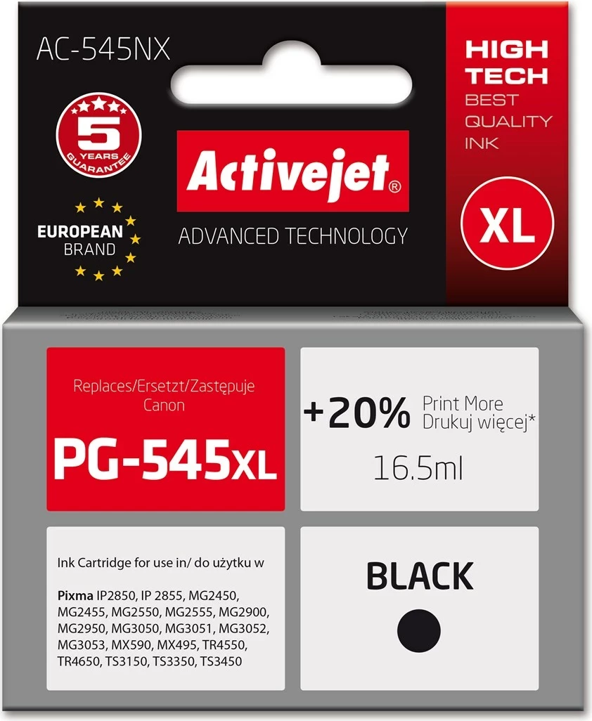 Toner Activejet AC-545NX për Canon PG-545XL, 16.5ml, Zi