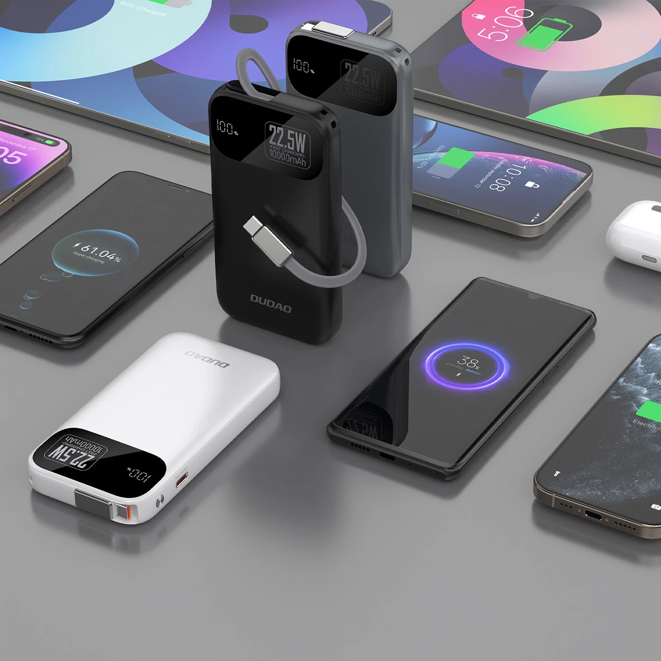 Powerbank Dudao K31, 10000 mAh, 22.5W, me kabllo të integruar, e zezë