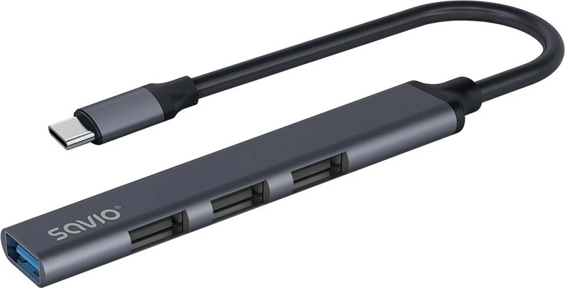 Hub USB-C Savio AK-71, 4 porta (3x USB-A 2.0, 1x USB-A 3.1 Gen 1), Gri