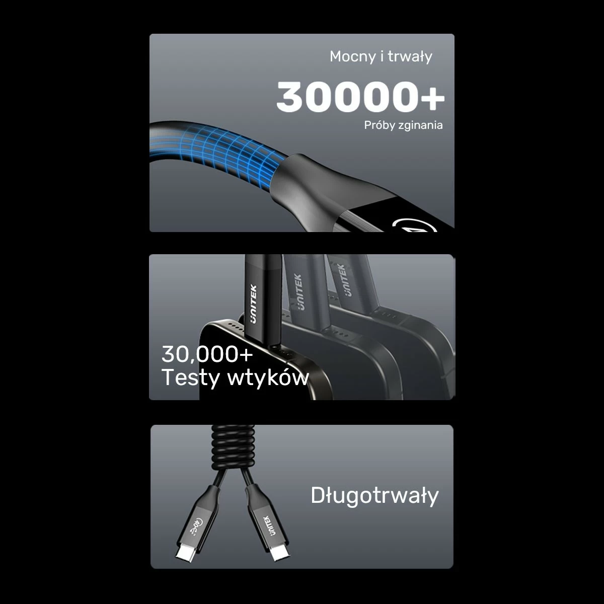 Kabëll USB-C Unitek 4.0, 100W, 40Gbps, 8K, 2m, zi